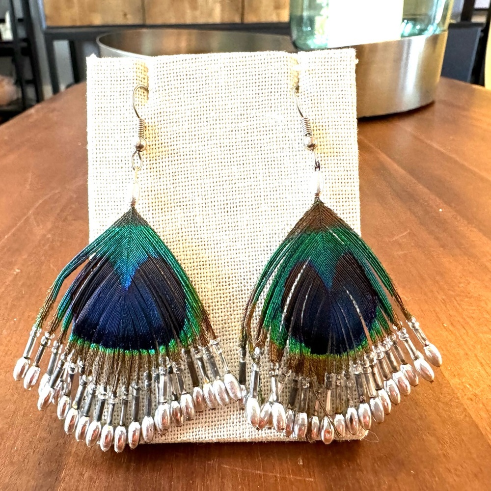 Peacock Feather Beaded Earrings
